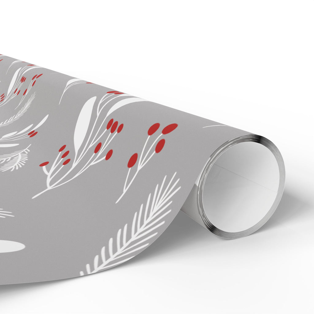 Holiday Gift Wrap:  Grey Holly Print
