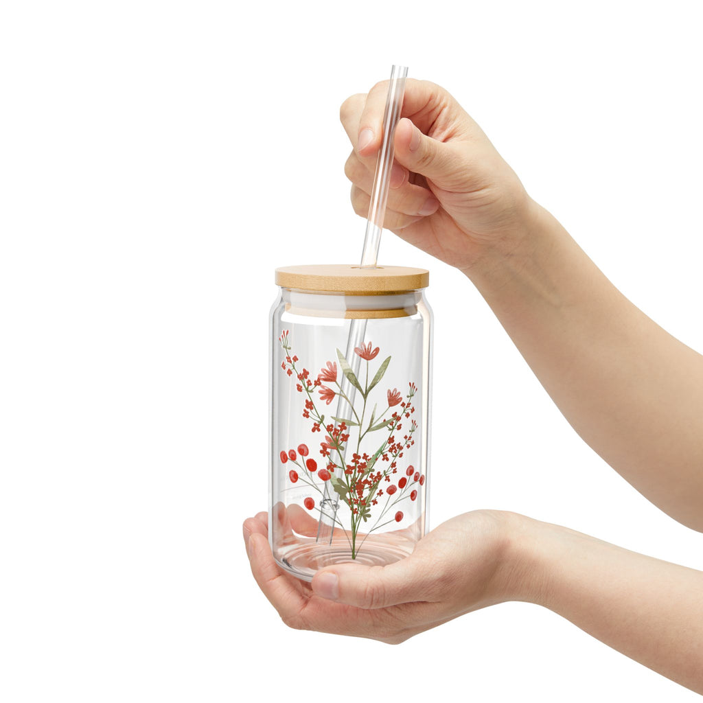 16oz Sipper Glass with Bamboo Lid & Straw [botanical berry]
