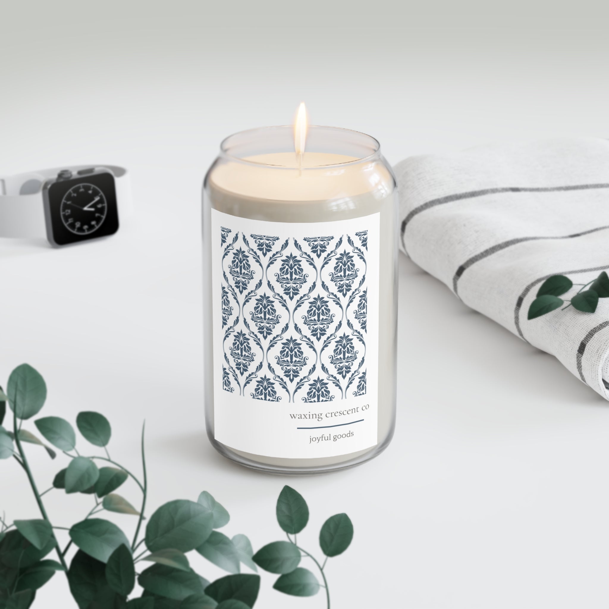 Aromatherapy Jar Candle:  Neighbor Mom's Dining Room Wallpaper in Fancy Blue