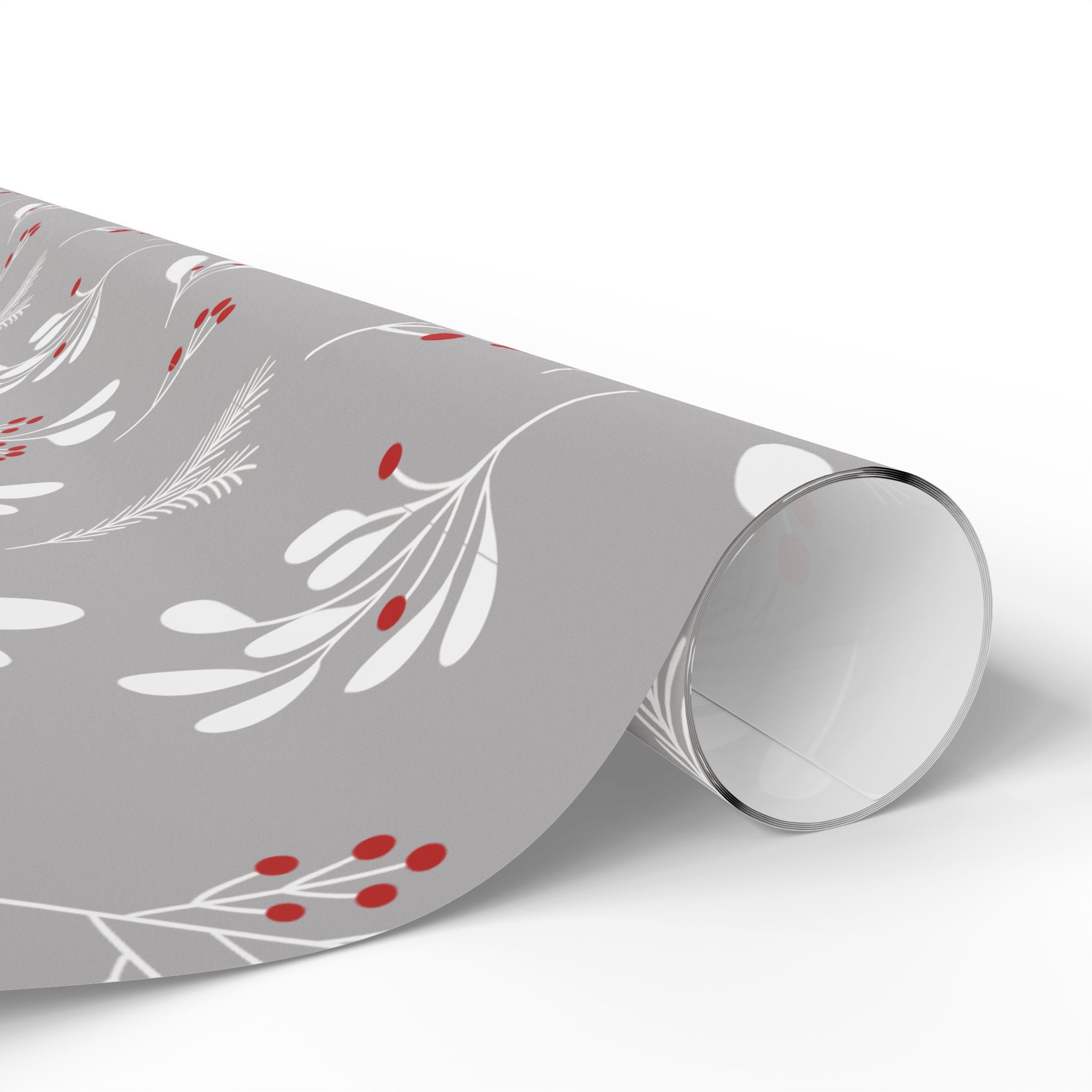 Holiday Gift Wrap:  Grey Holly Print
