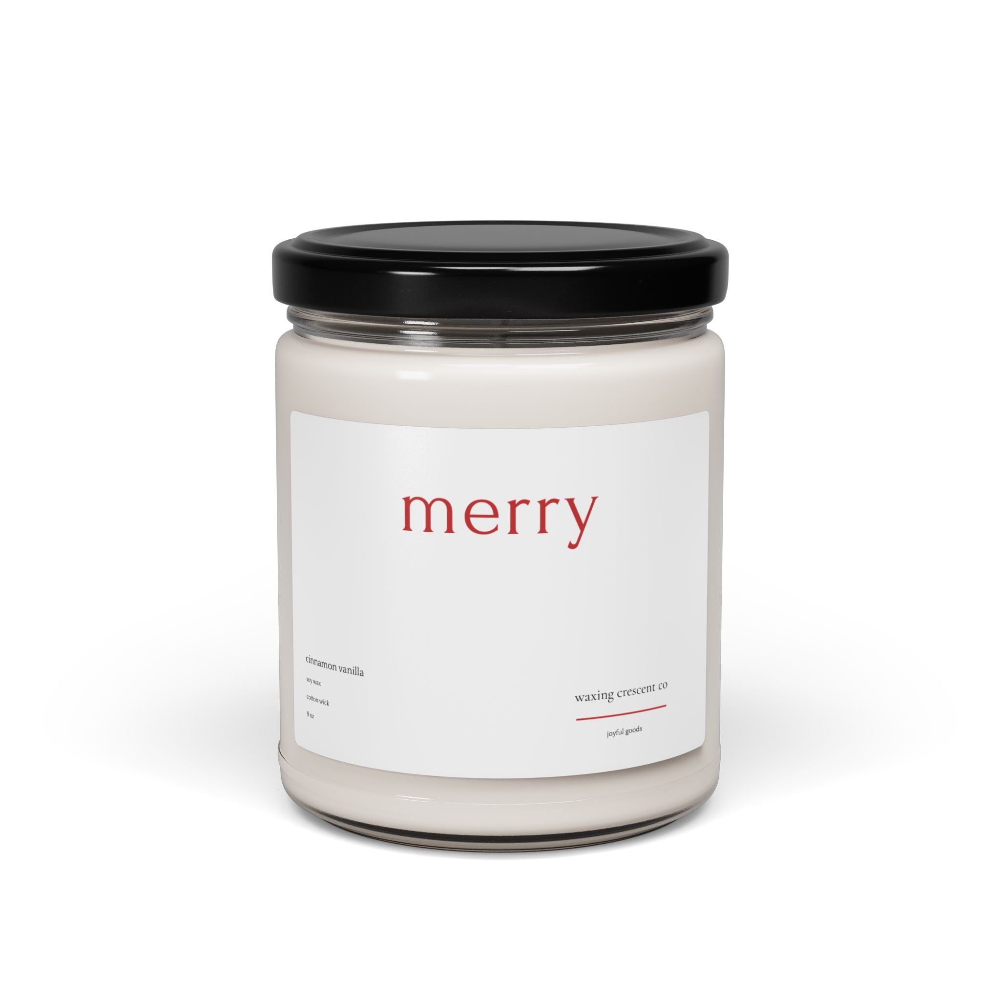 Holiday 'Merry' Soy Jar Candle:  Cinnamon Vanilla Scented