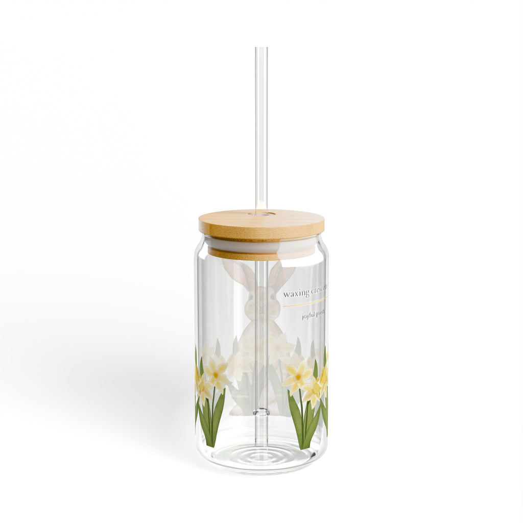 16oz Sipper Glass with Bamboo Lid & Straw [daffodil bunny]