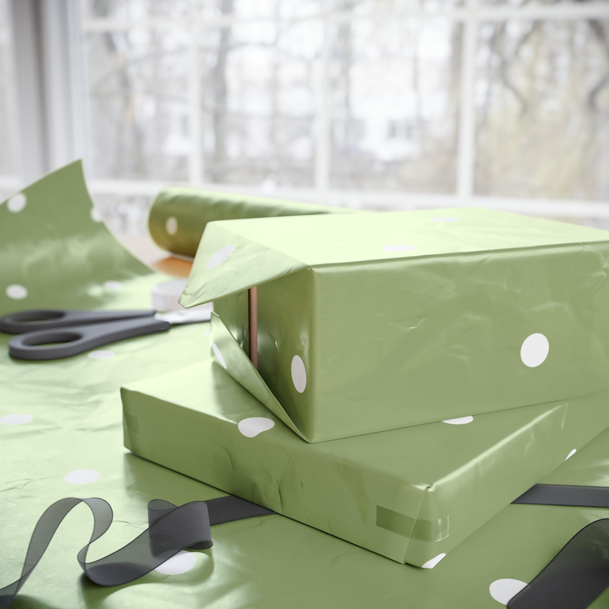 Holiday Gift Wrap:  Holly, Jolly Green Dot