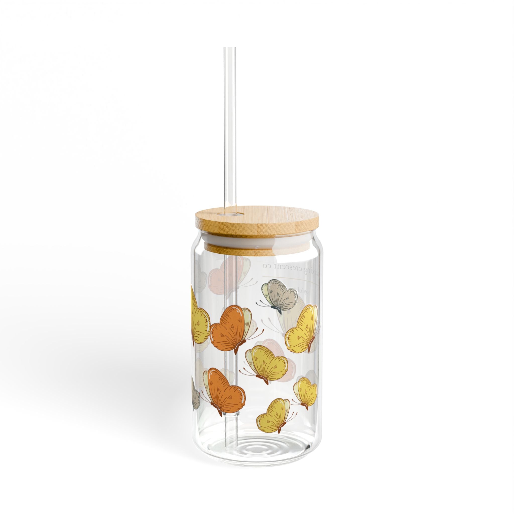 16oz Sipper Glass with Bamboo Lid & Straw [butterfly flutter]