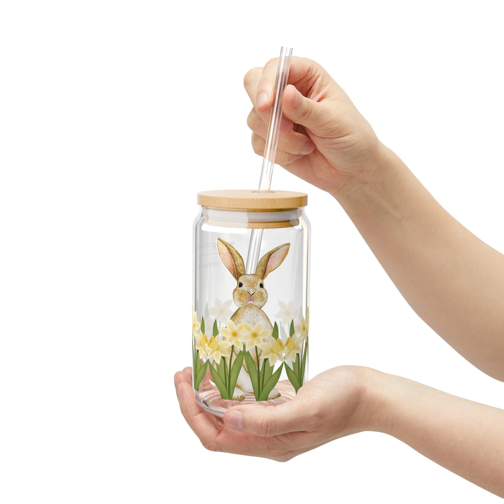 16oz Sipper Glass with Bamboo Lid & Straw [daffodil bunny]