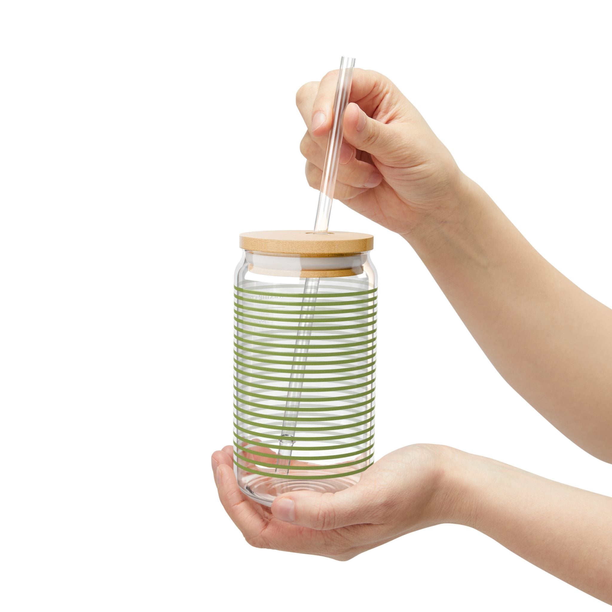 16oz Sipper Glass with Bamboo Lid & Straw [greengrass stripe]