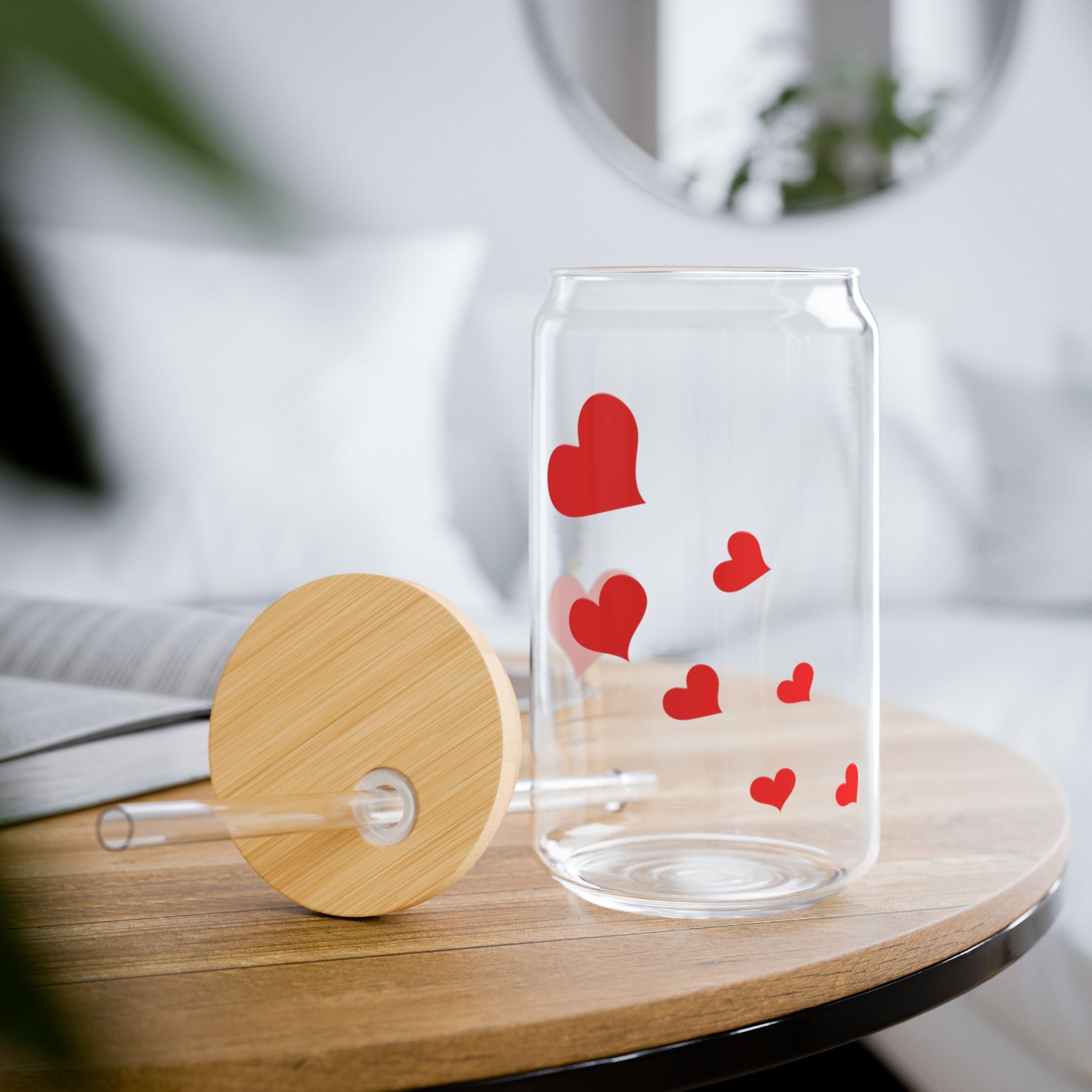 16oz Sipper Glass with Bamboo Lid & Straw [lovey hearts]