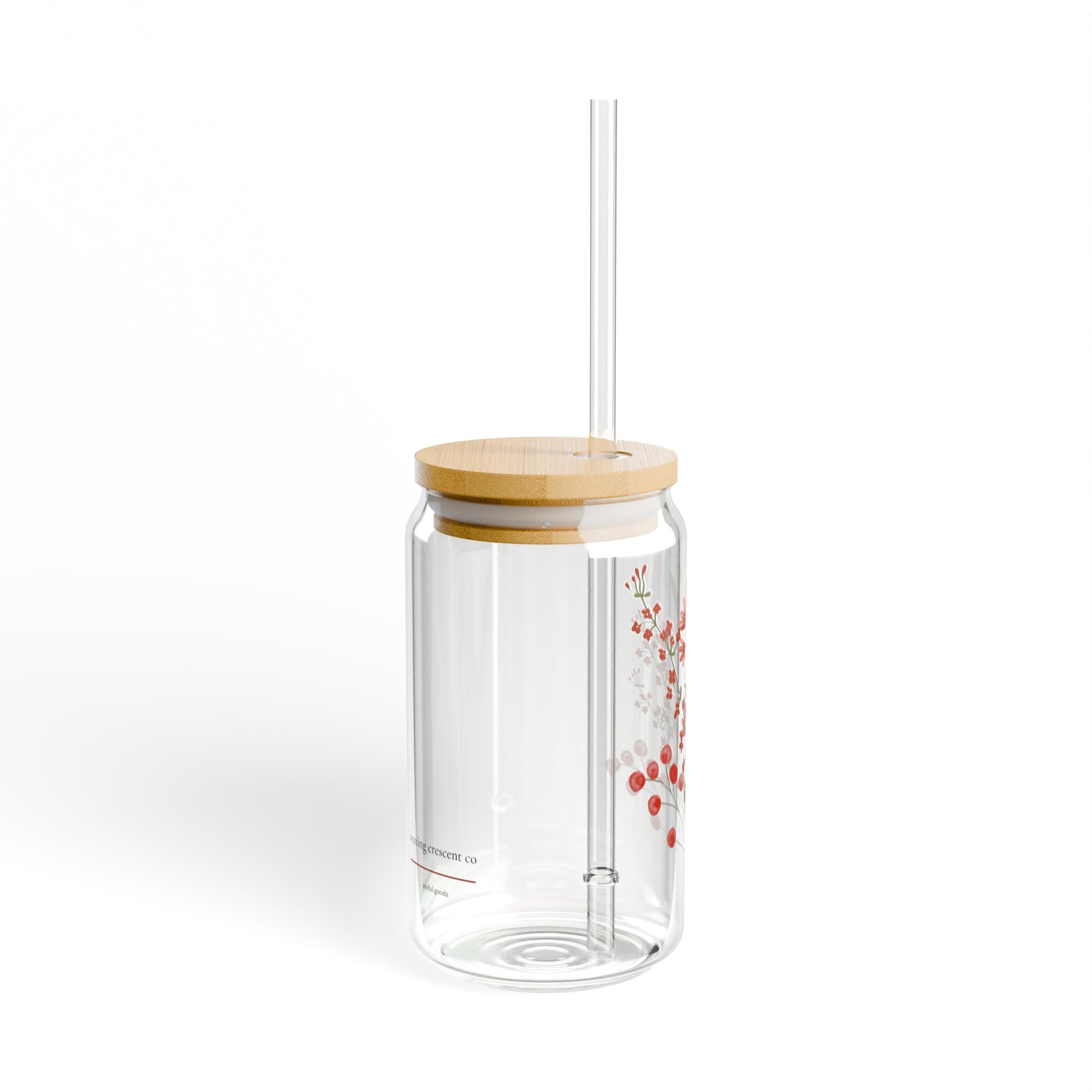 16oz Sipper Glass with Bamboo Lid & Straw [botanical berry]