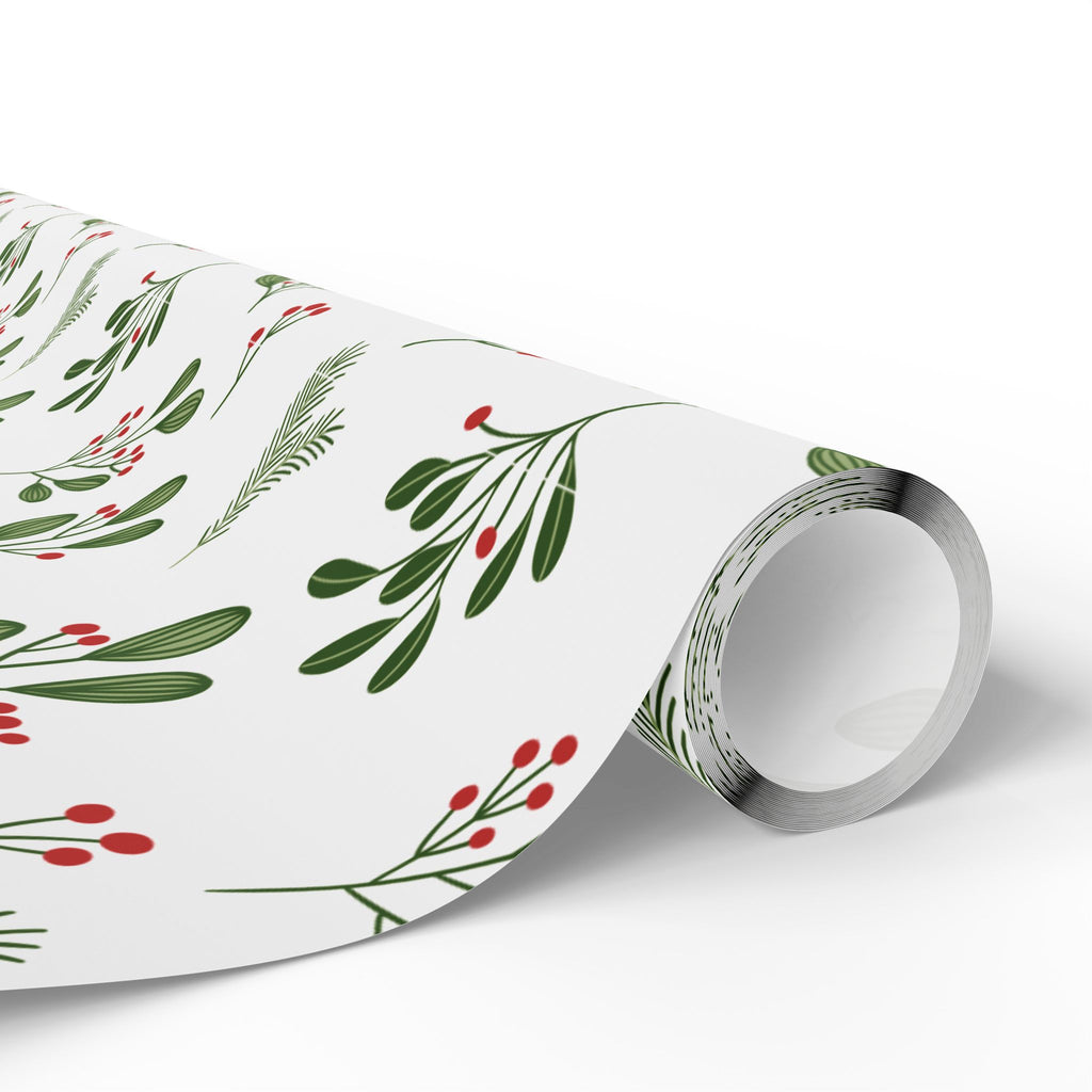 Holiday Gift Wrap:  Holly Print White