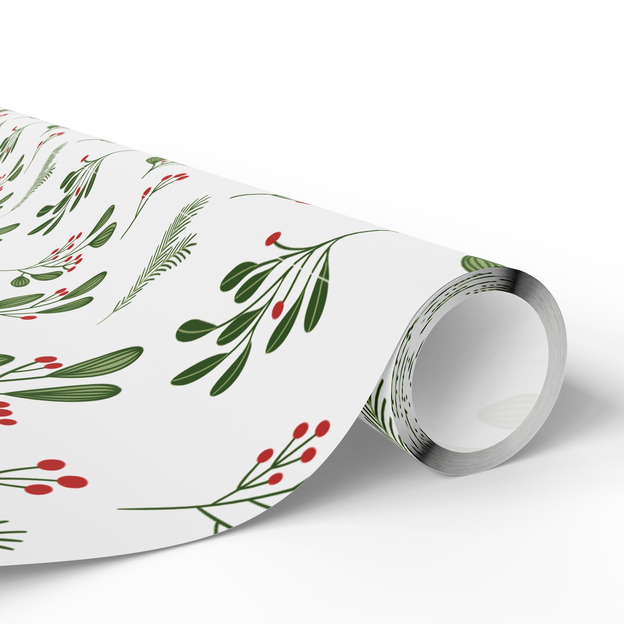 Holiday Gift Wrap:  Holly Print White