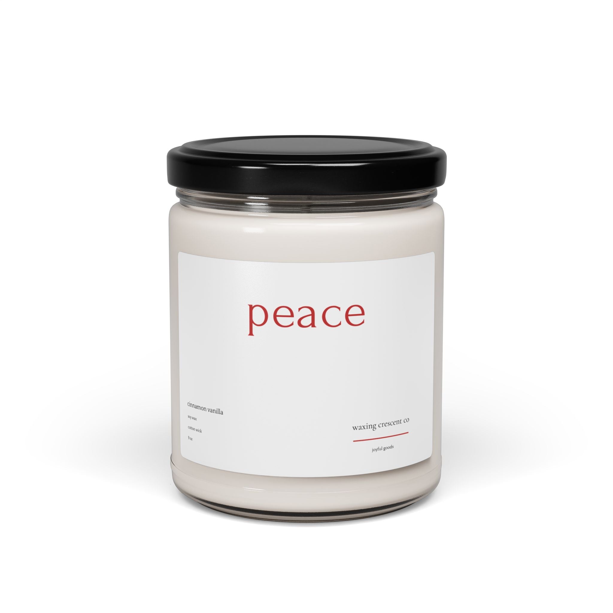 Holiday 'Peace' Soy Jar Candle:  Cinnamon Vanilla Scented
