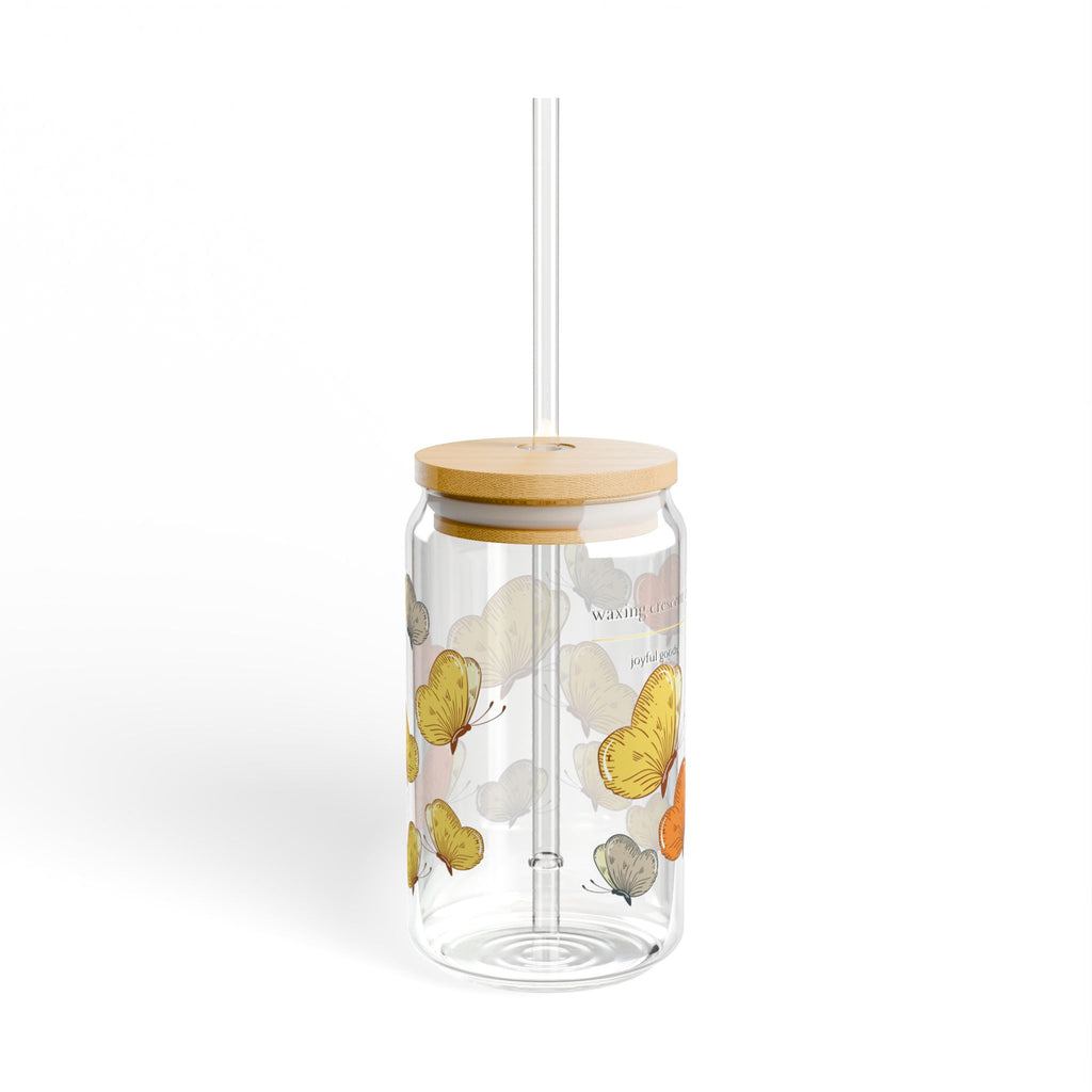 16oz Sipper Glass with Bamboo Lid & Straw [butterfly flutter]