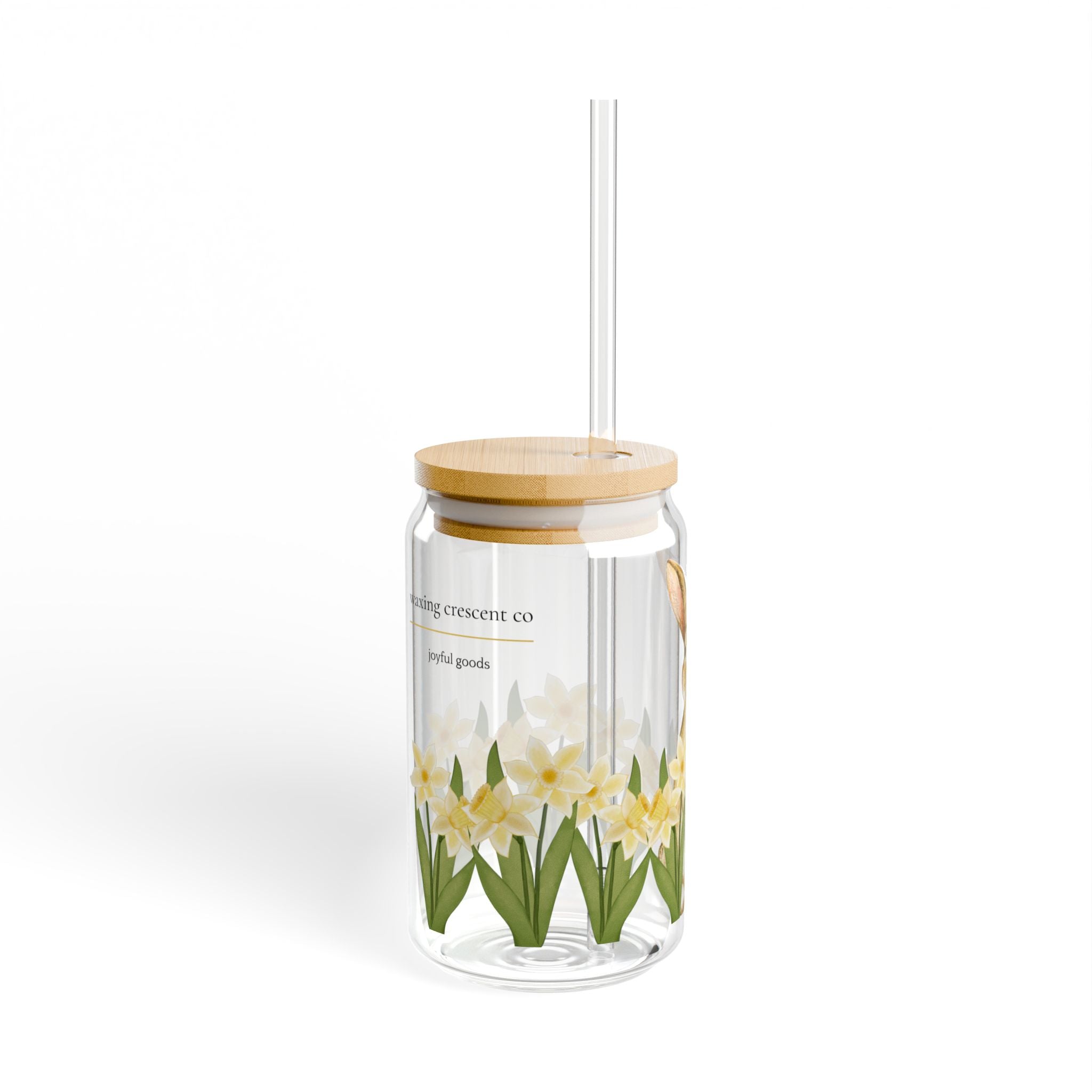 16oz Sipper Glass with Bamboo Lid & Straw [daffodil bunny]