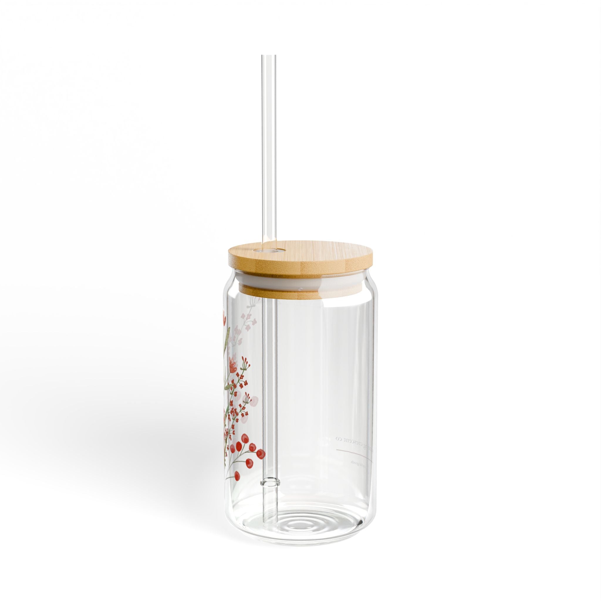 16oz Sipper Glass with Bamboo Lid & Straw [botanical berry]