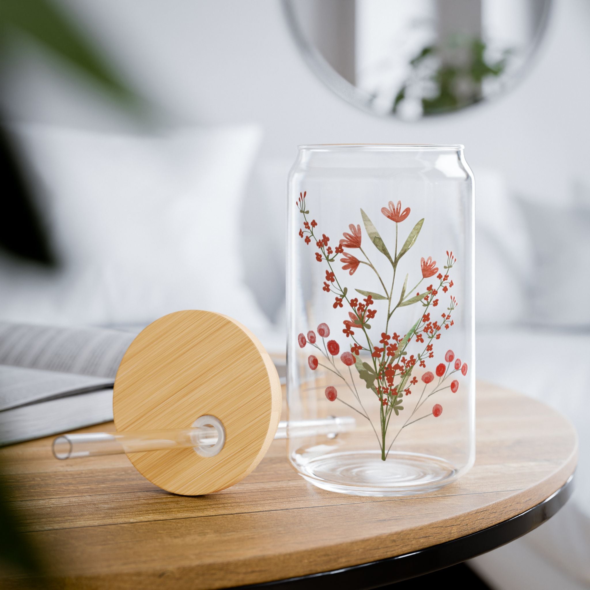 16oz Sipper Glass with Bamboo Lid & Straw [botanical berry]