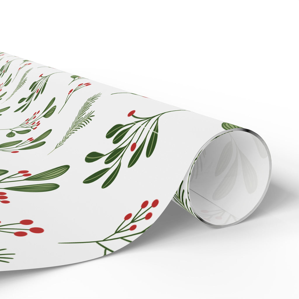 Holiday Gift Wrap:  Holly Print White