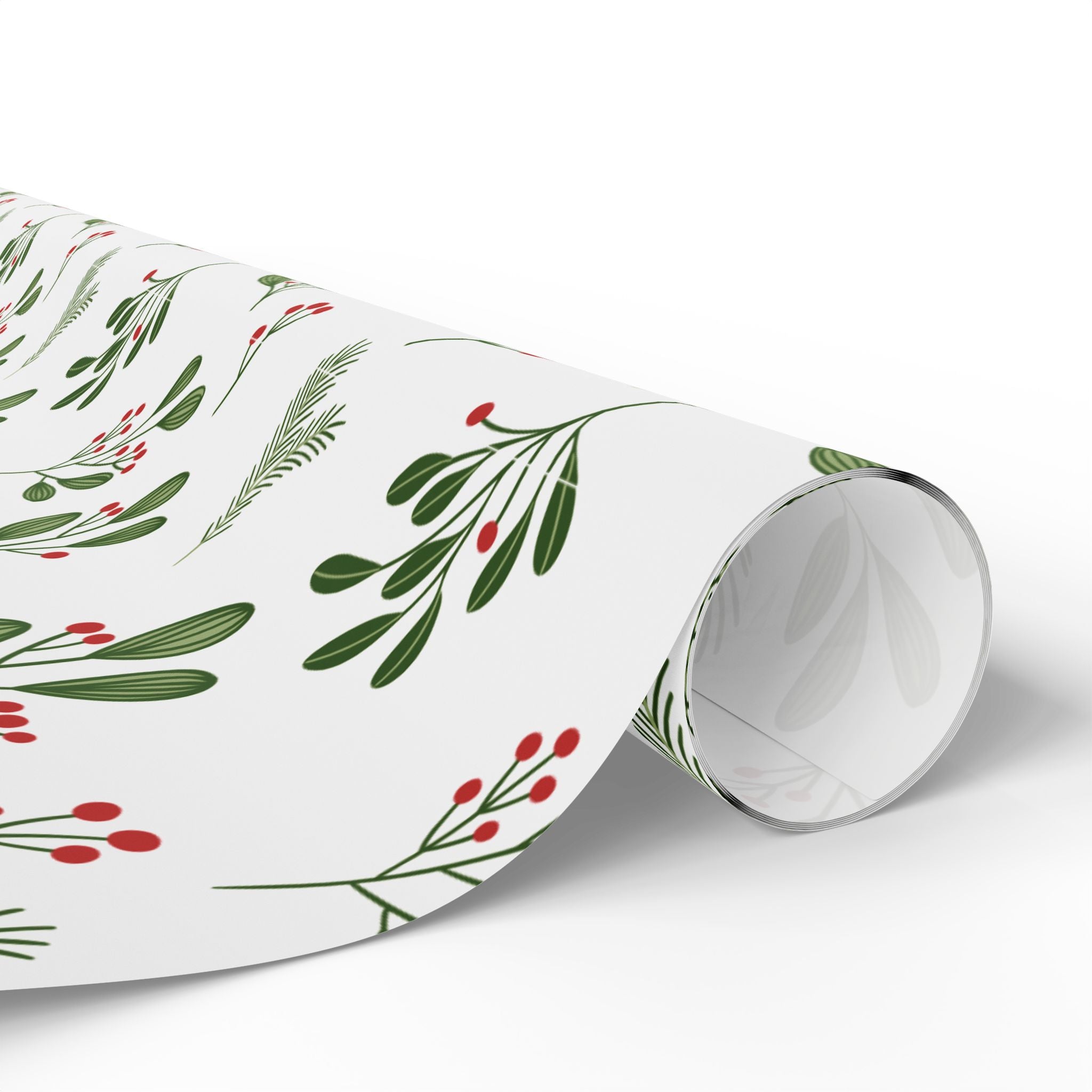 Holiday Gift Wrap:  Holly Print White