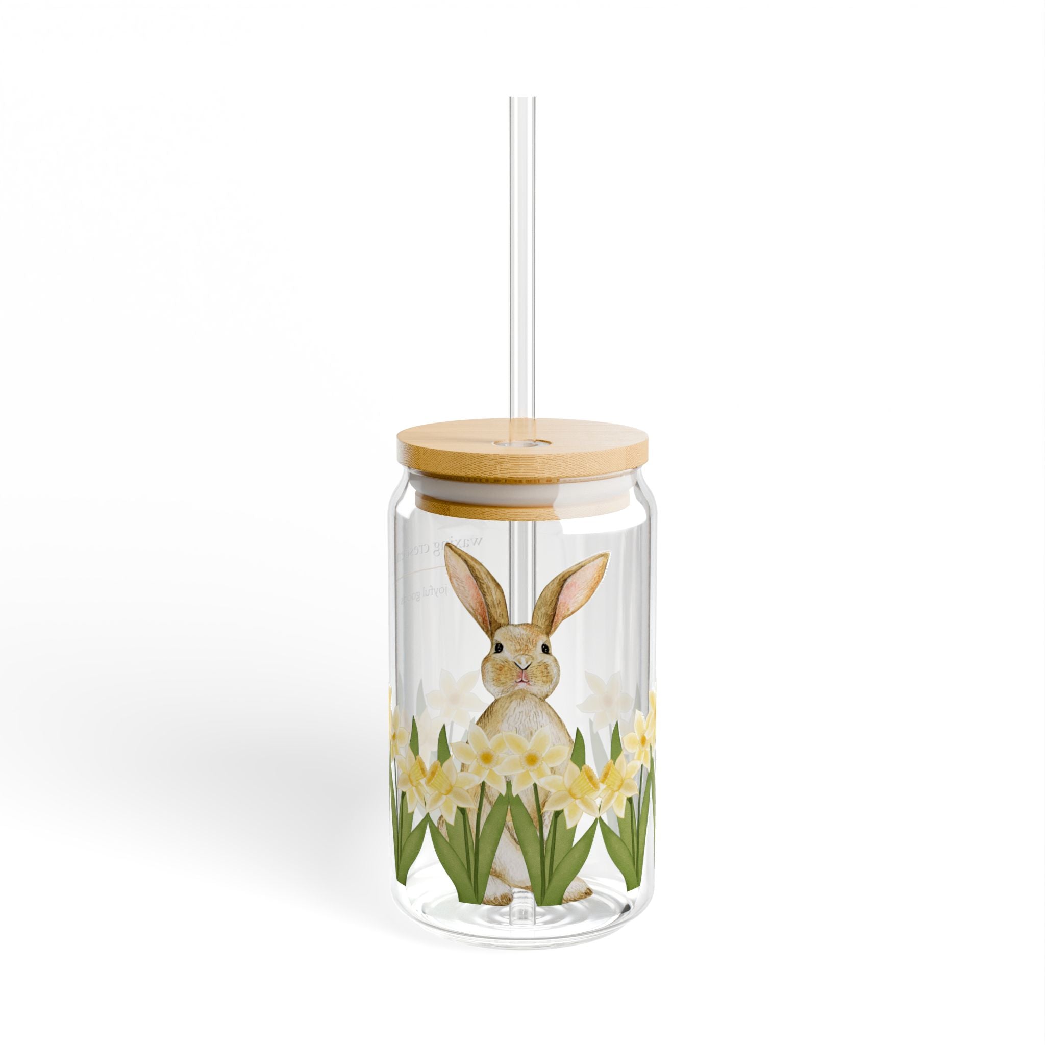 16oz Sipper Glass with Bamboo Lid & Straw [daffodil bunny]