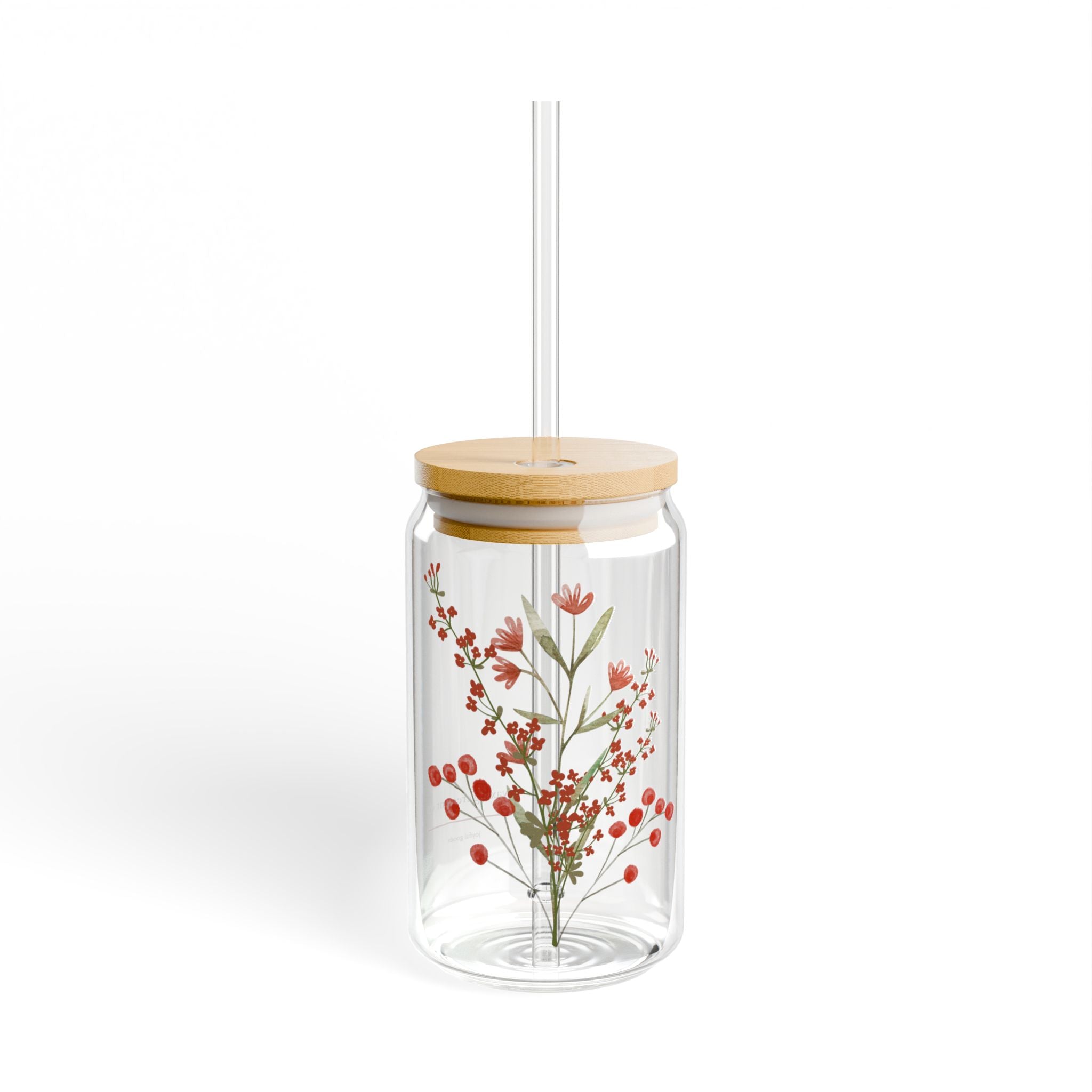 16oz Sipper Glass with Bamboo Lid & Straw [botanical berry]