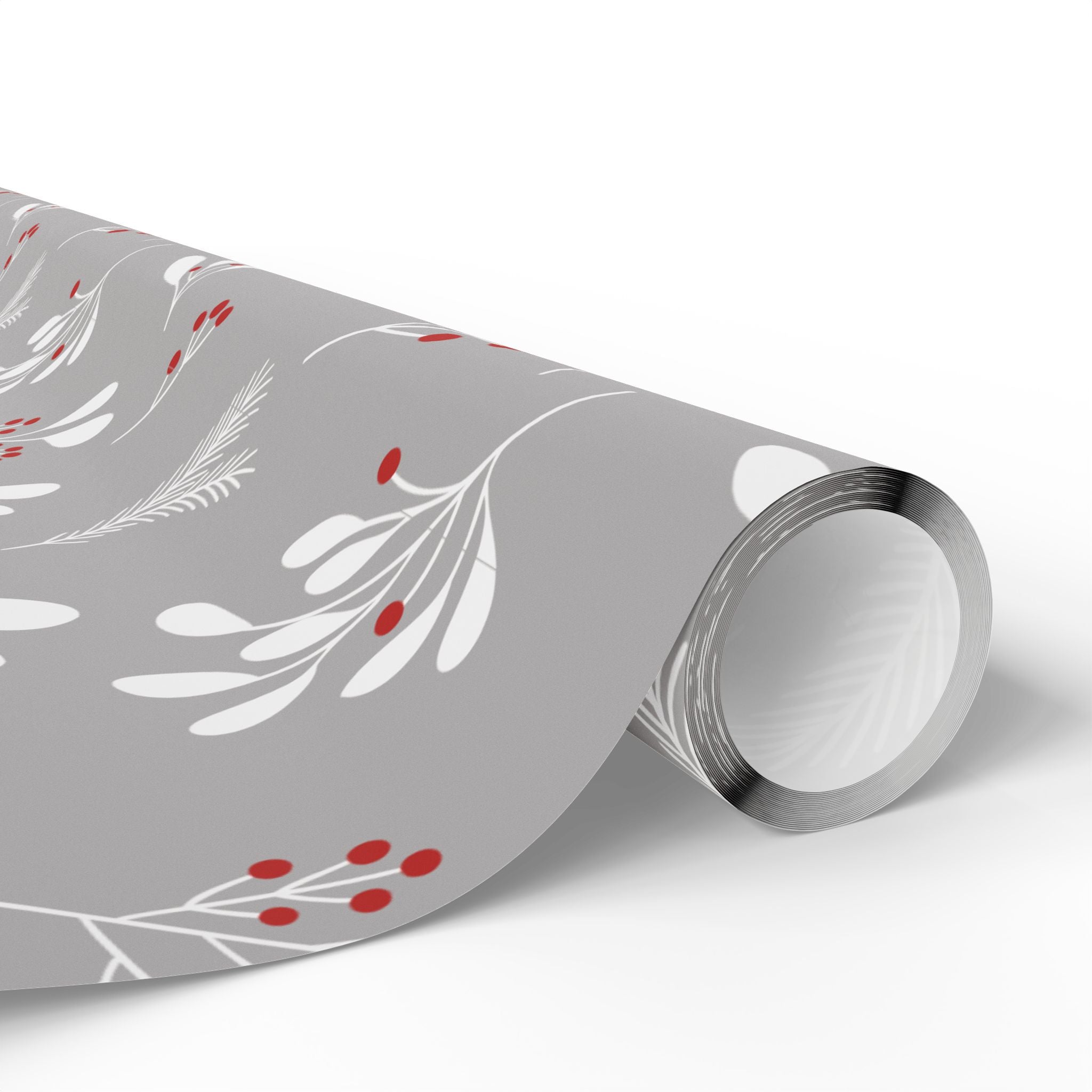 Holiday Gift Wrap:  Grey Holly Print