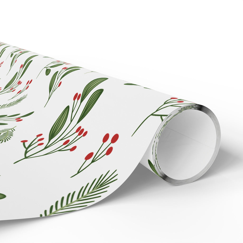 Holiday Gift Wrap:  Holly Print White