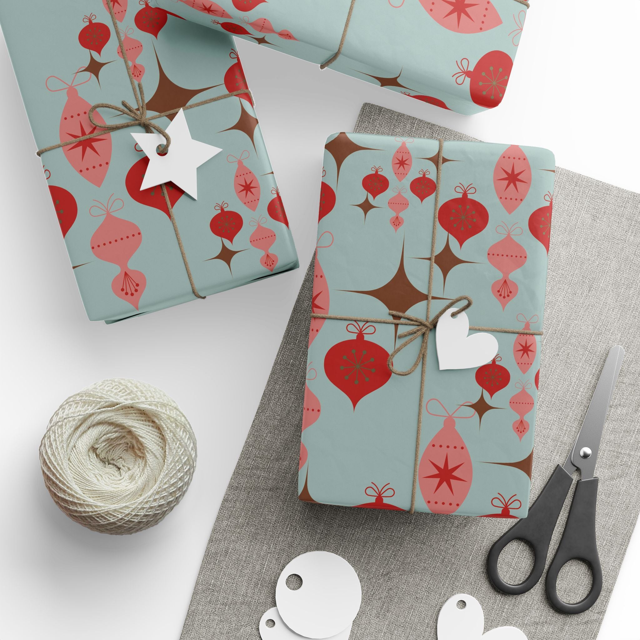 Holiday Gift Wrap:  Ornamental Print on Vintage Blue