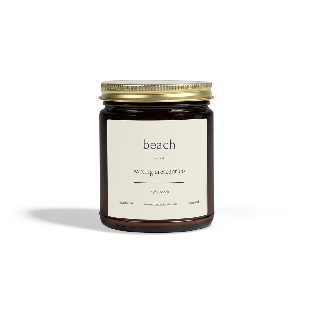 Premium Jarred Candle:  Beachwood Scented Amber Jar