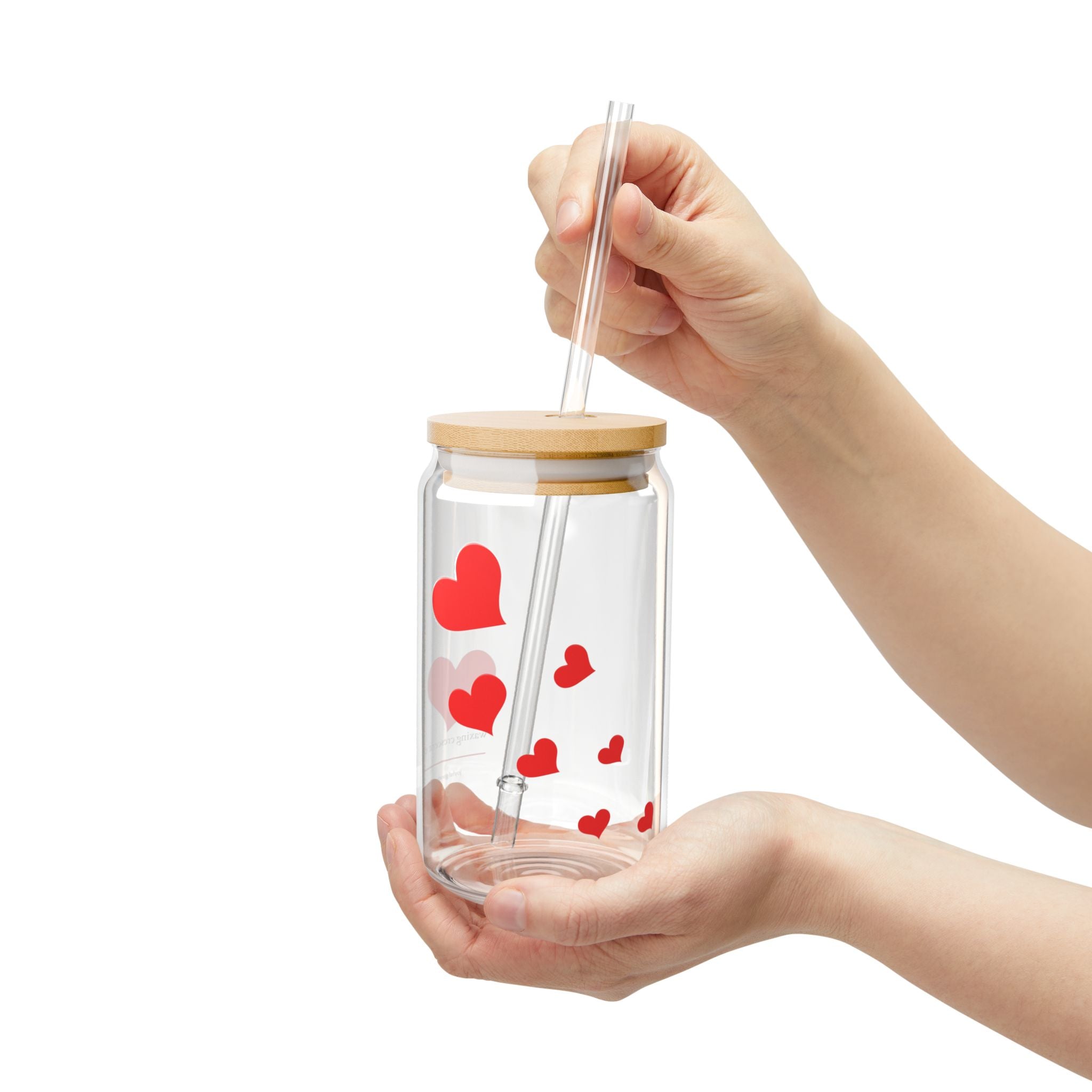16oz Sipper Glass with Bamboo Lid & Straw [lovey hearts]