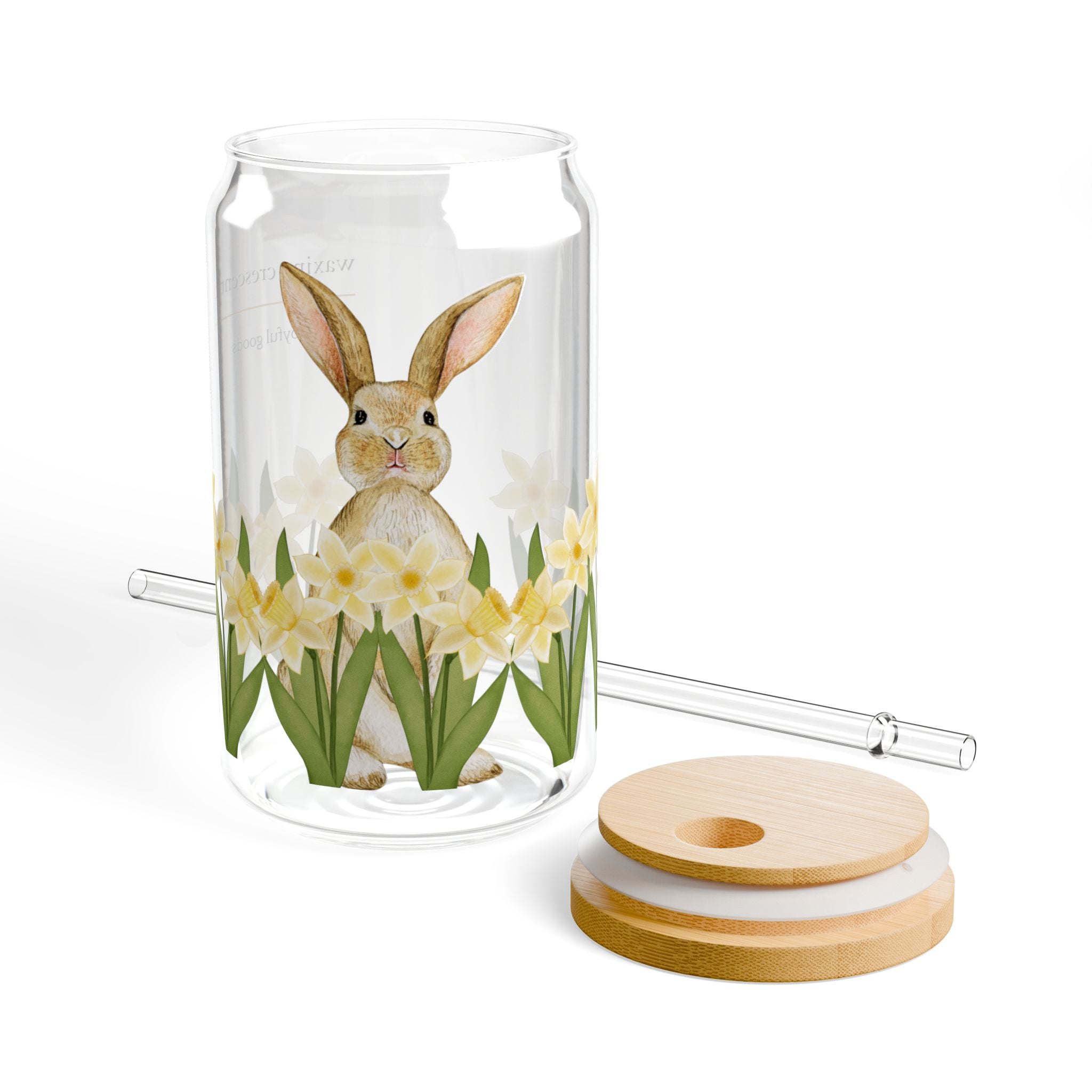 16oz Sipper Glass with Bamboo Lid & Straw [daffodil bunny]