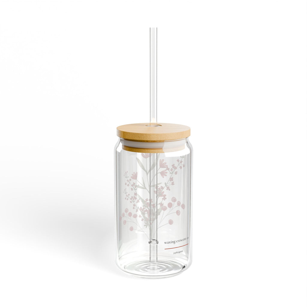16oz Sipper Glass with Bamboo Lid & Straw [botanical berry]