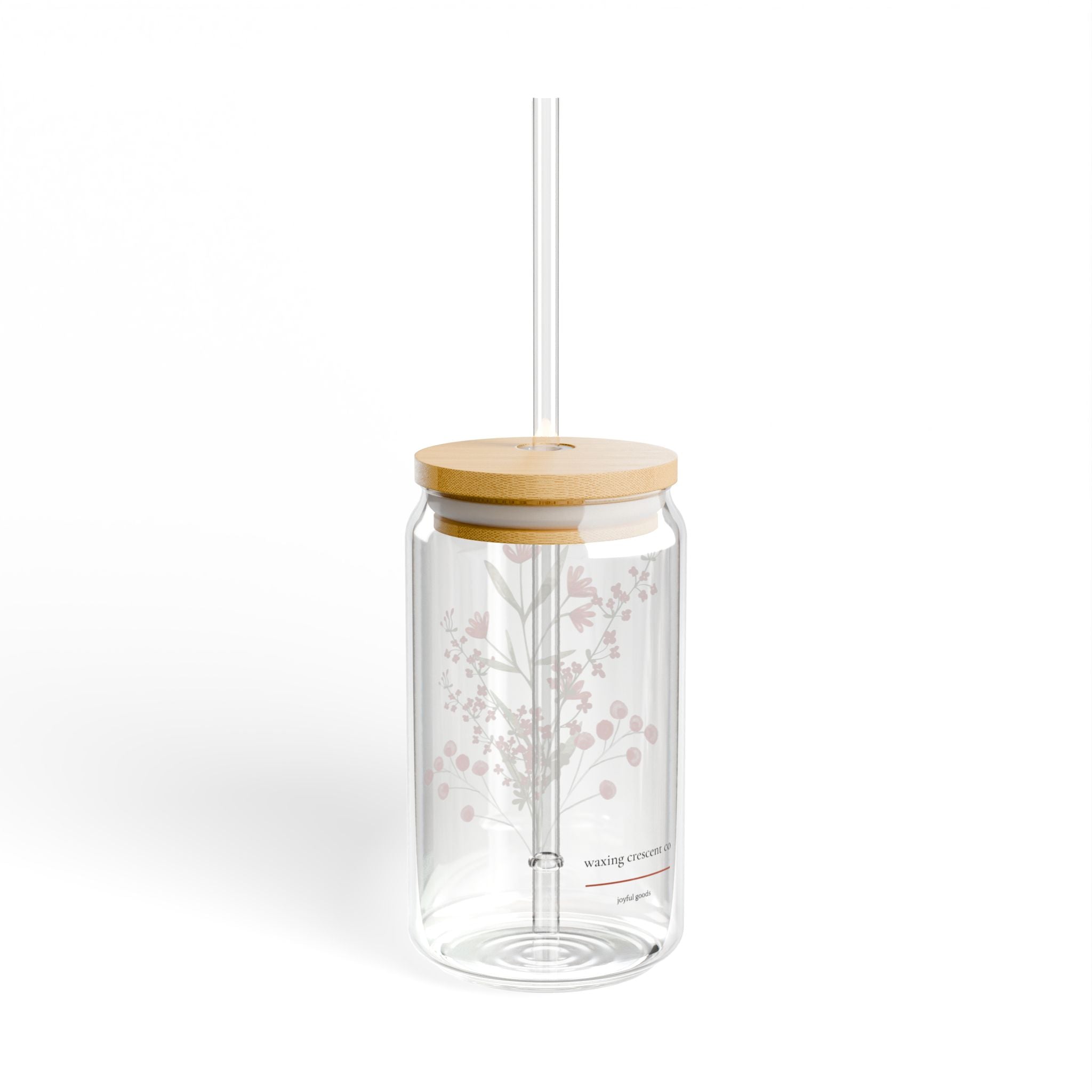 16oz Sipper Glass with Bamboo Lid & Straw [botanical berry]