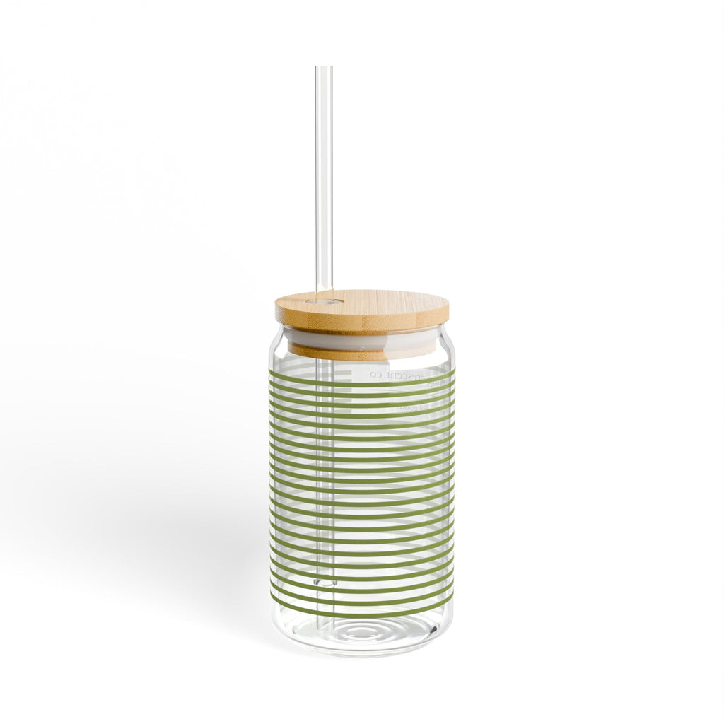 16oz Sipper Glass with Bamboo Lid & Straw [greengrass stripe]