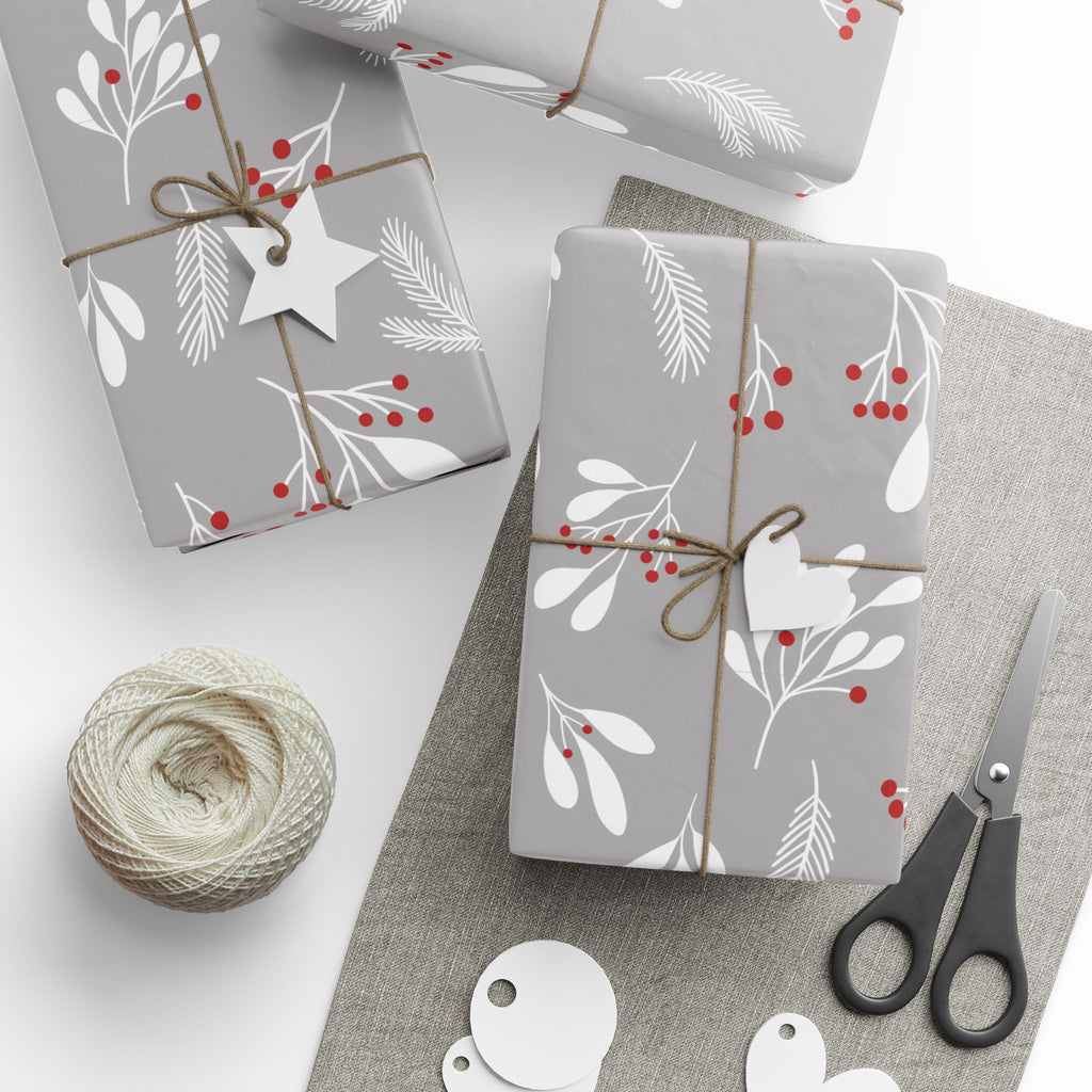 Holiday Gift Wrap:  Grey Holly Print