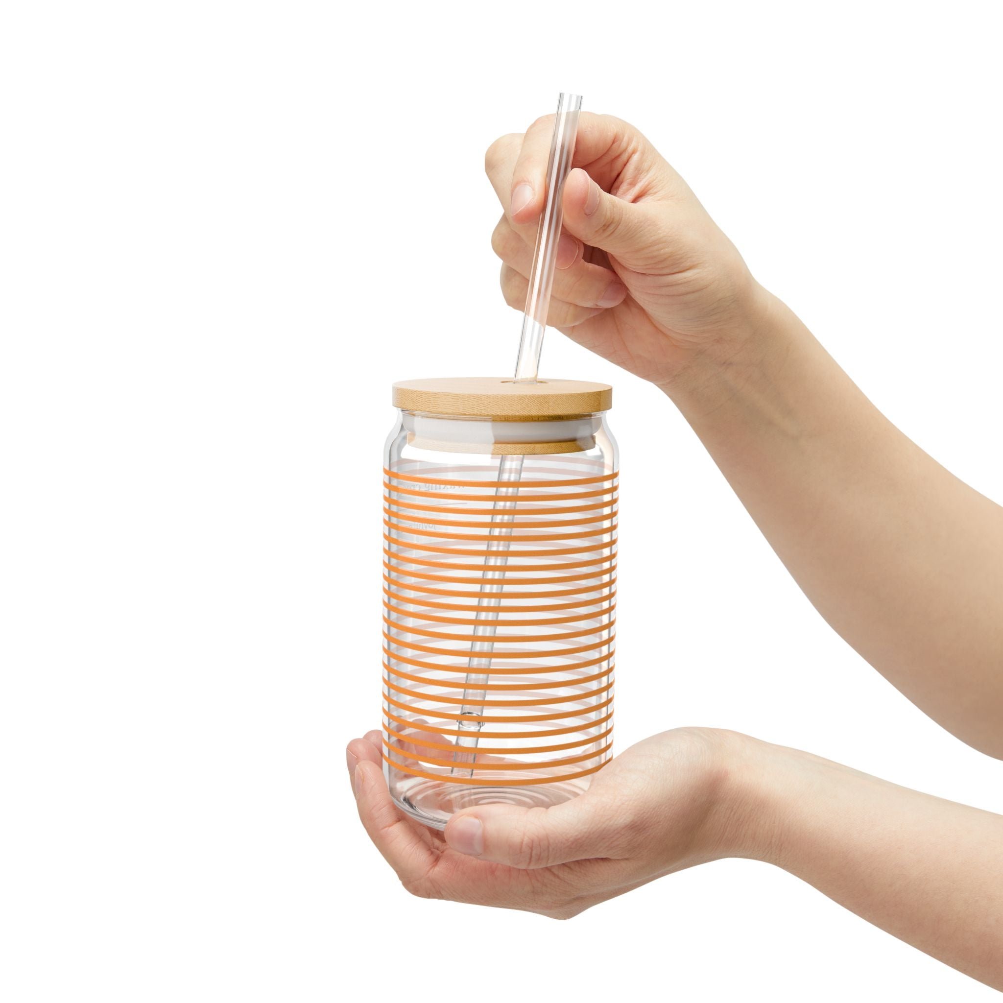 16oz Sipper Glass with Bamboo Lid & Straw [orangecream stripe]