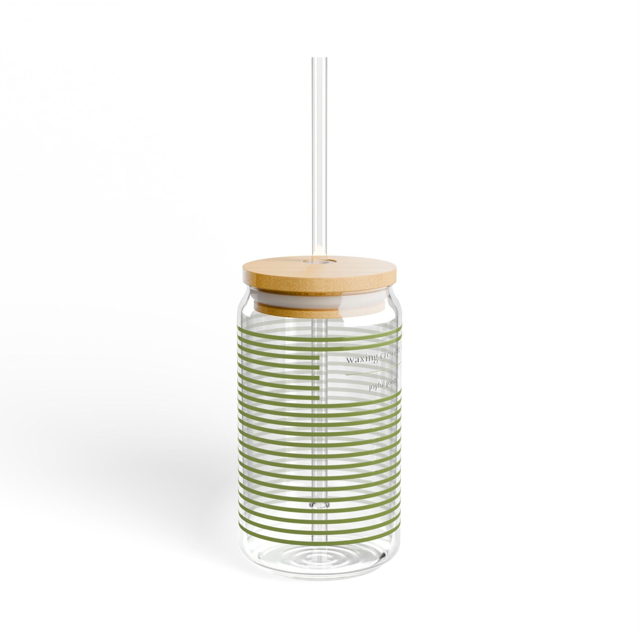 16oz Sipper Glass with Bamboo Lid & Straw [greengrass stripe]