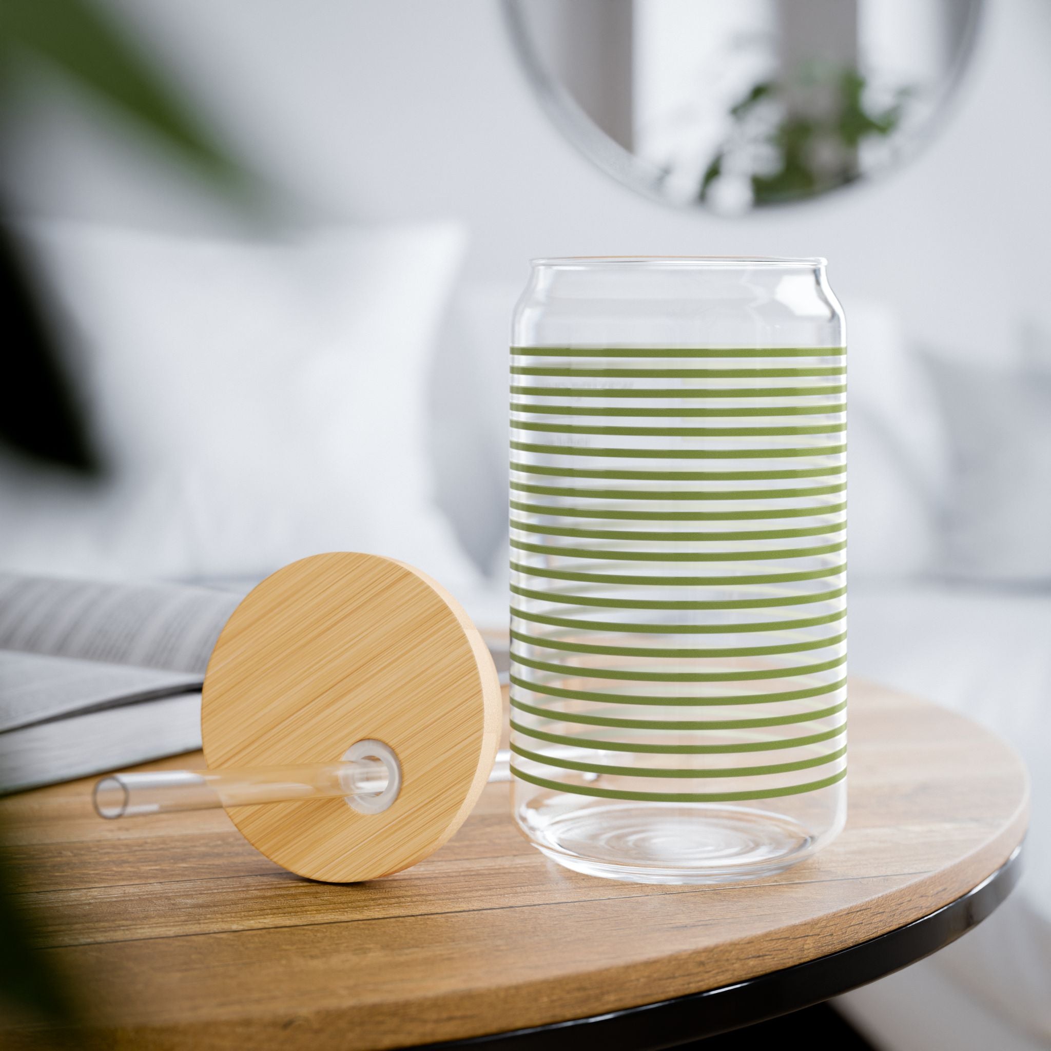 16oz Sipper Glass with Bamboo Lid & Straw [greengrass stripe]