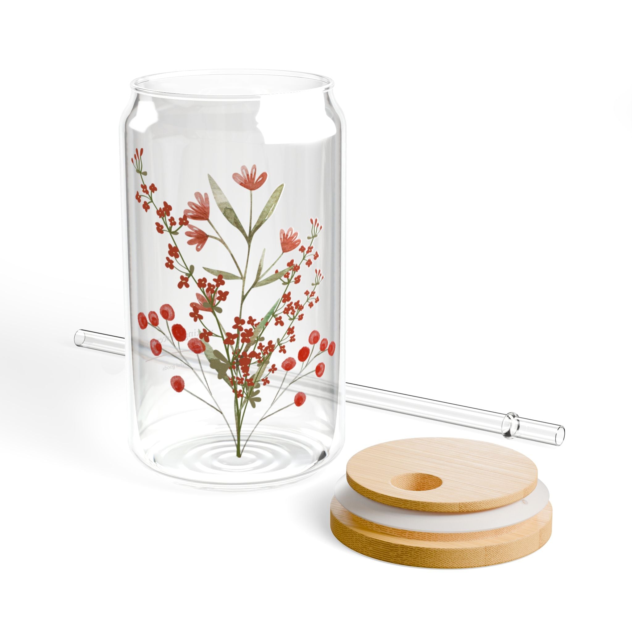16oz Sipper Glass with Bamboo Lid & Straw [botanical berry]