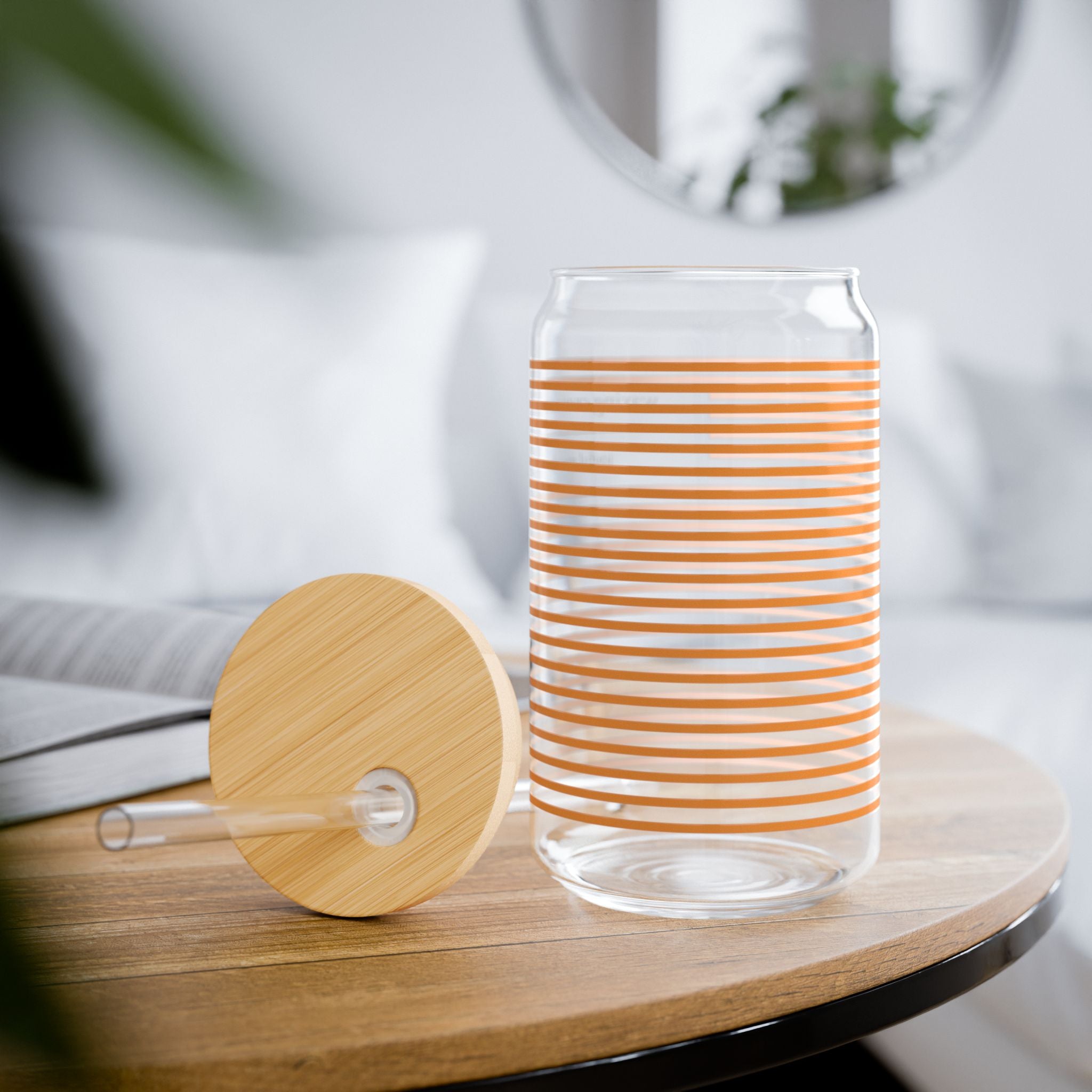 16oz Sipper Glass with Bamboo Lid & Straw [orangecream stripe]