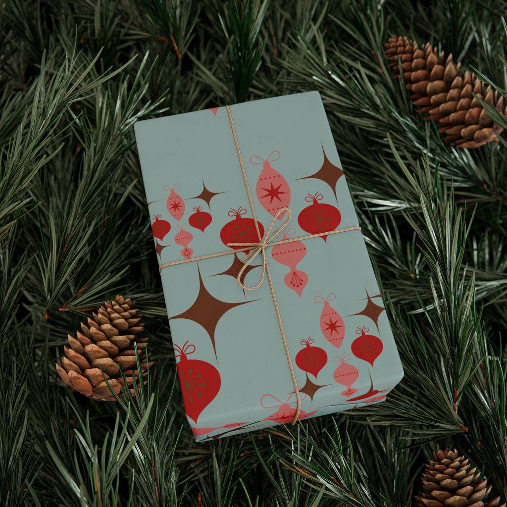 Holiday Gift Wrap:  Ornamental Print on Vintage Blue