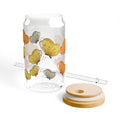 16oz Sipper Glass with Bamboo Lid & Straw [butterfly flutter]