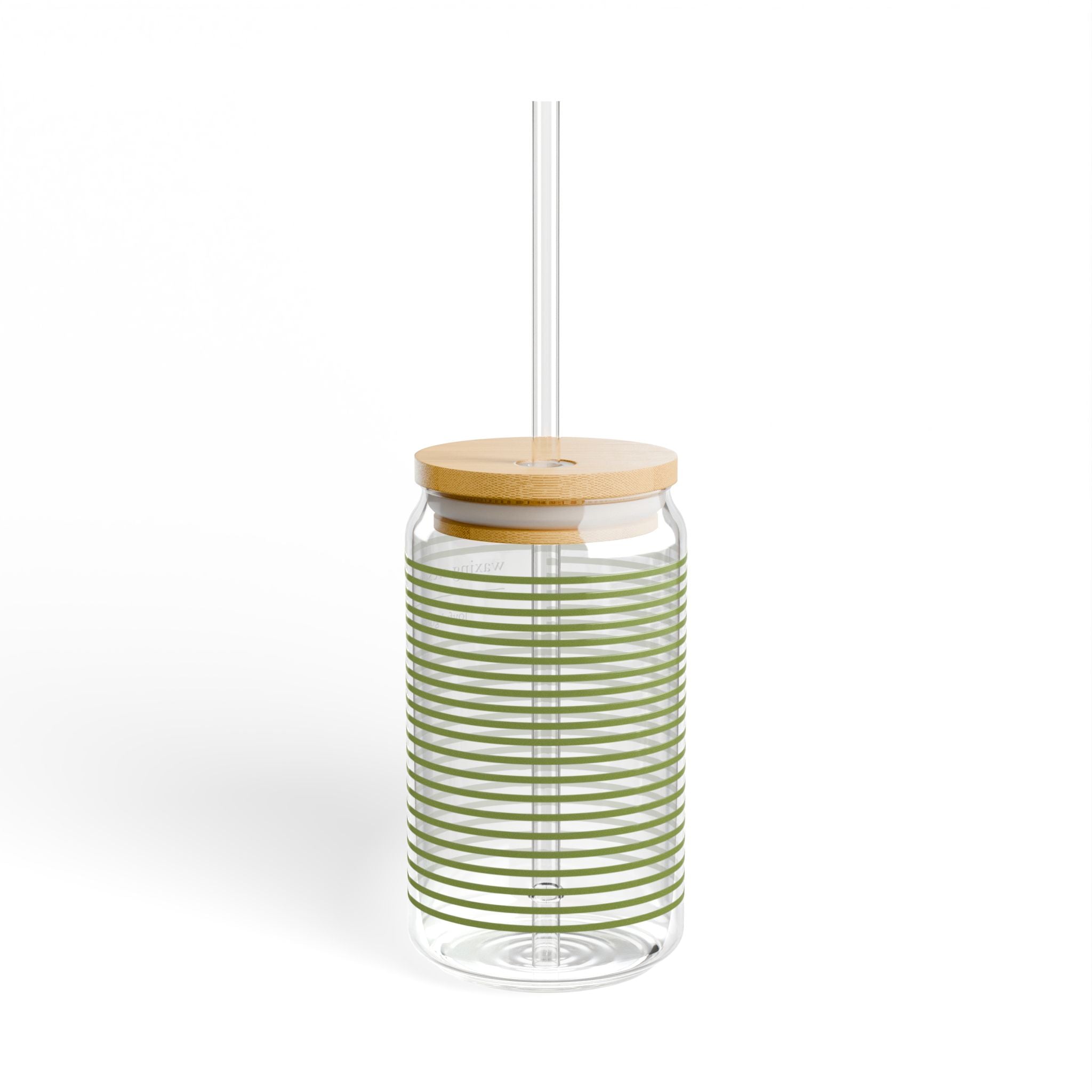 16oz Sipper Glass with Bamboo Lid & Straw [greengrass stripe]