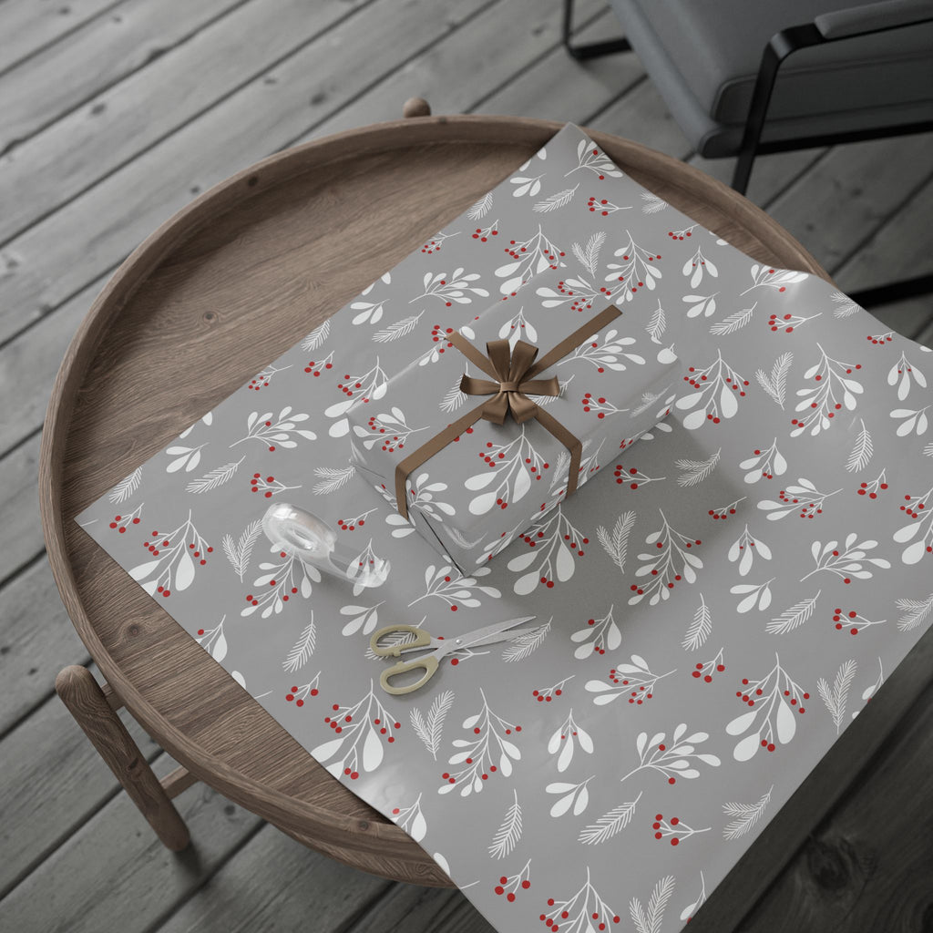 Holiday Gift Wrap:  Grey Holly Print