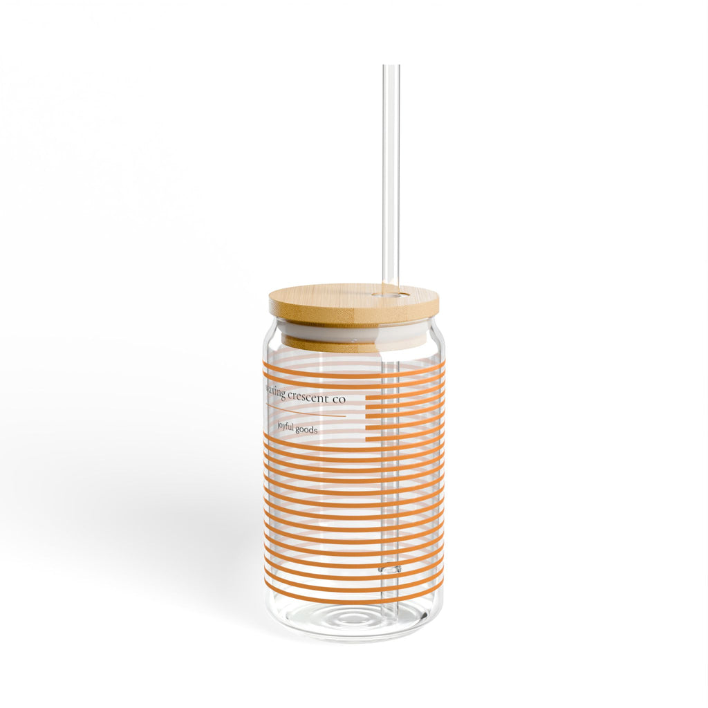 16oz Sipper Glass with Bamboo Lid & Straw [orangecream stripe]